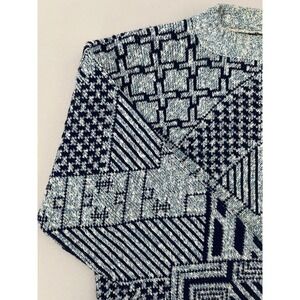 Vintage JJ Cochran Touring Club Geometric Gray Blue Knit Sweater Mens Large